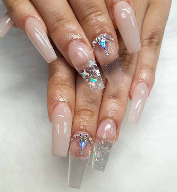 Clear and Nude Nails with Stars