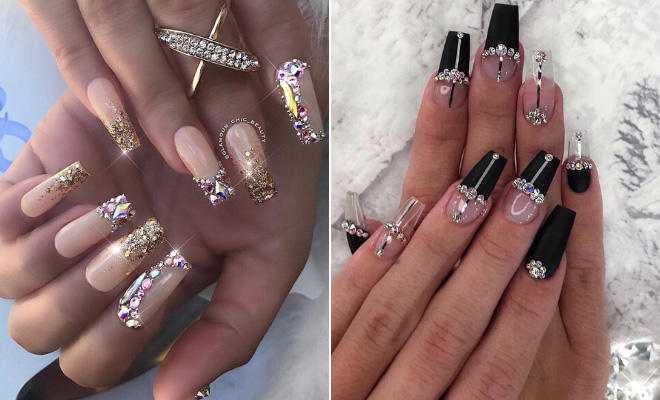 Glitzy Nails with Diamonds We Cant Stop Looking At