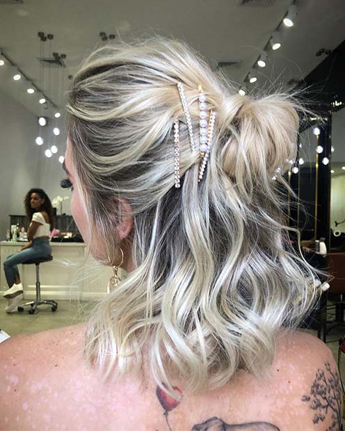 Gorgeous Half Up, Half Down Style with Pearls