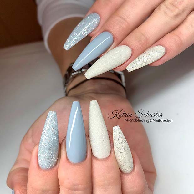 Sparkly Icy Blue Coffin Nail Design
