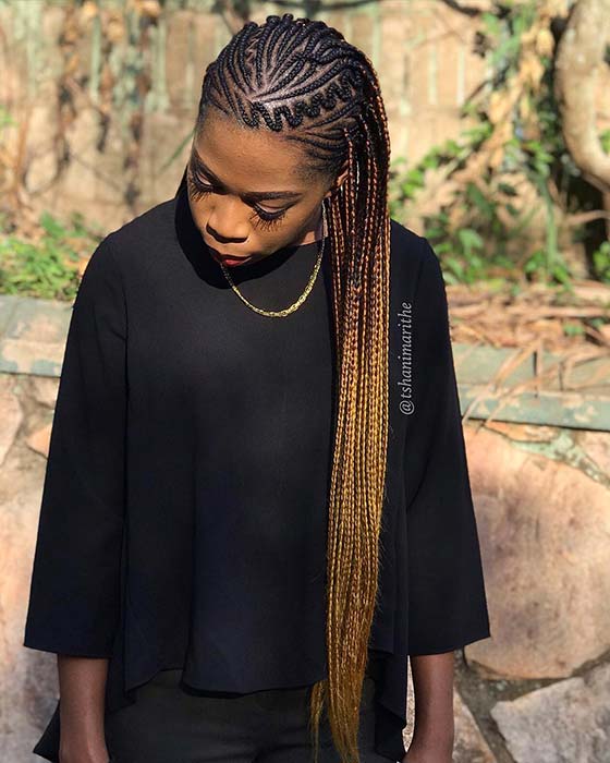 Long Cornrows with a Unique Pattern