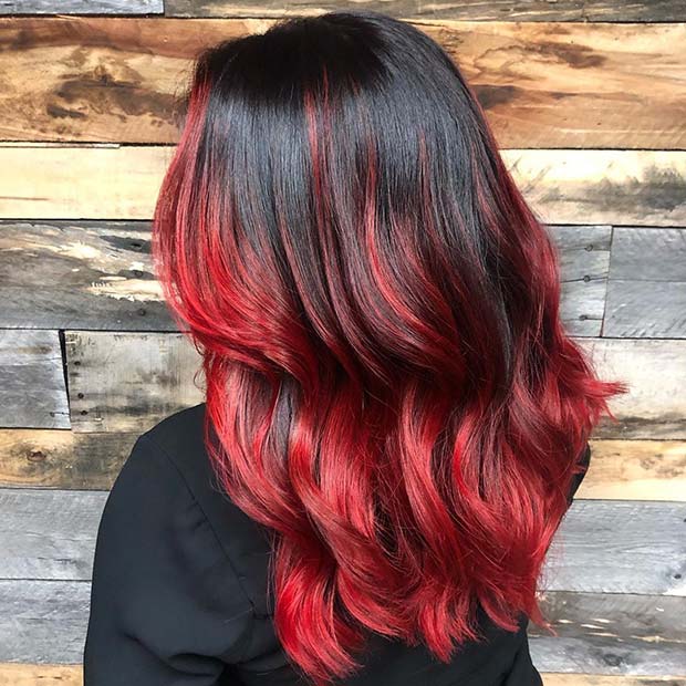 Long Hair with Red Highlights and Curls