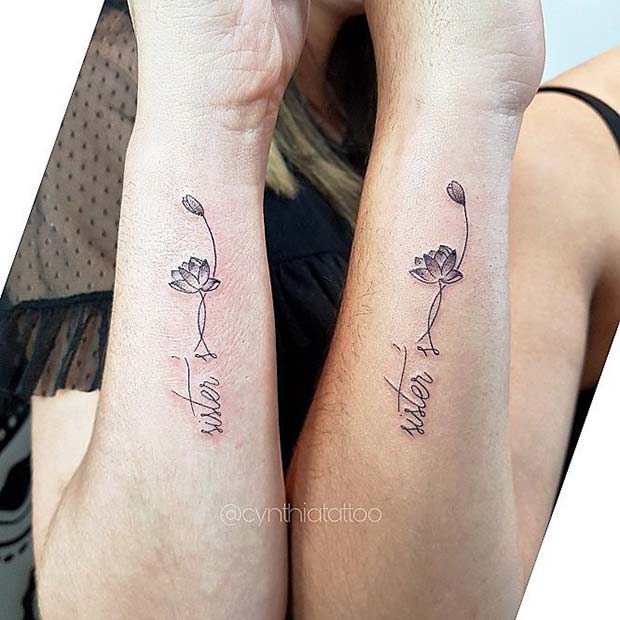 Matching Flower and Sister Tattoos