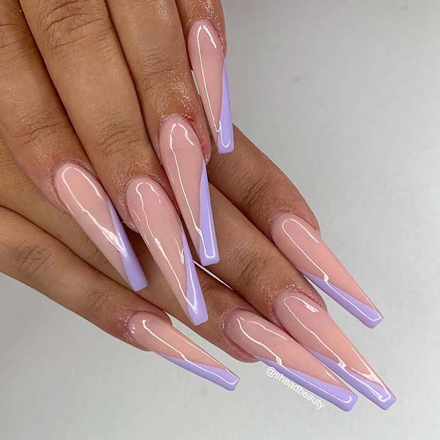 Nude Nails with Purple Nail Art