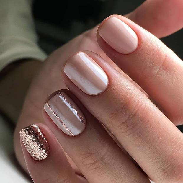 Nude Shellac Nails with Sparkle