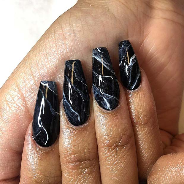 Trendy Black Marble Nails