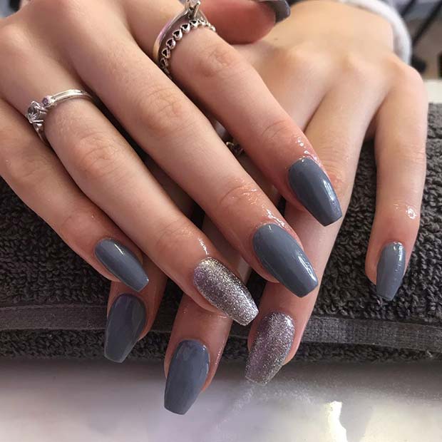 Trendy Nail Color with a Glitter Accent Nail