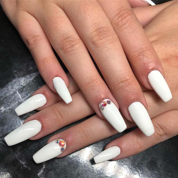 White Nails with Glitzy Accent Nail