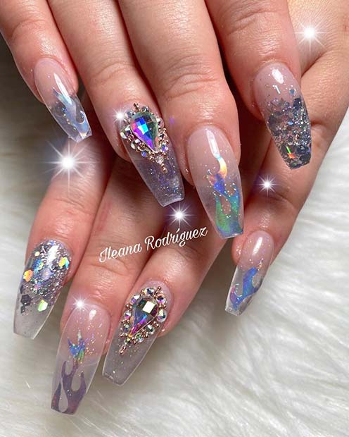 Amazing Clear Nails with Flames