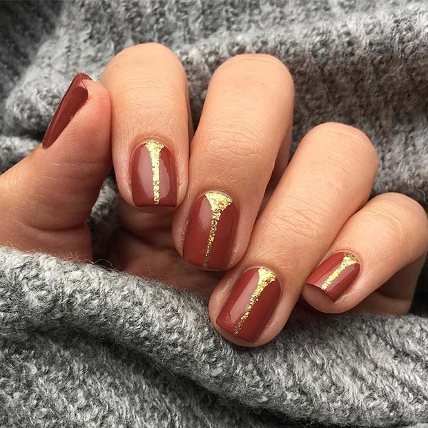 Brown Nails with Gold Sparkle
