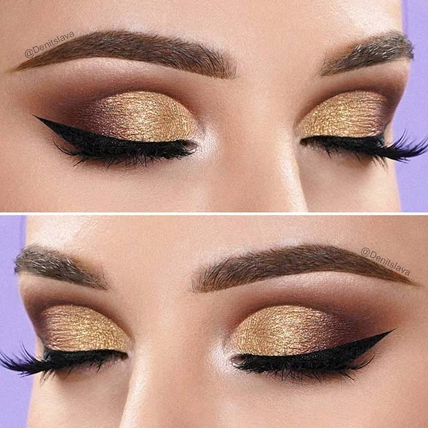 Brown and Gold Eye Makeup for a Winter Glow