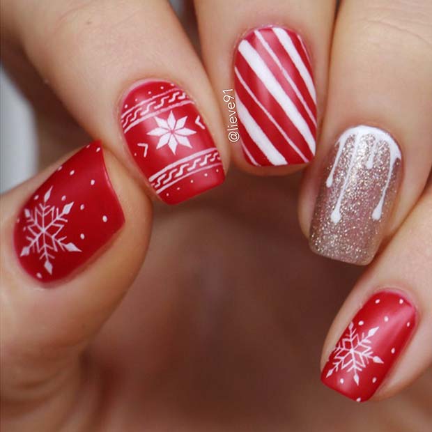Candy Canes, Snowflakes and Christmas Sweater Nail Art