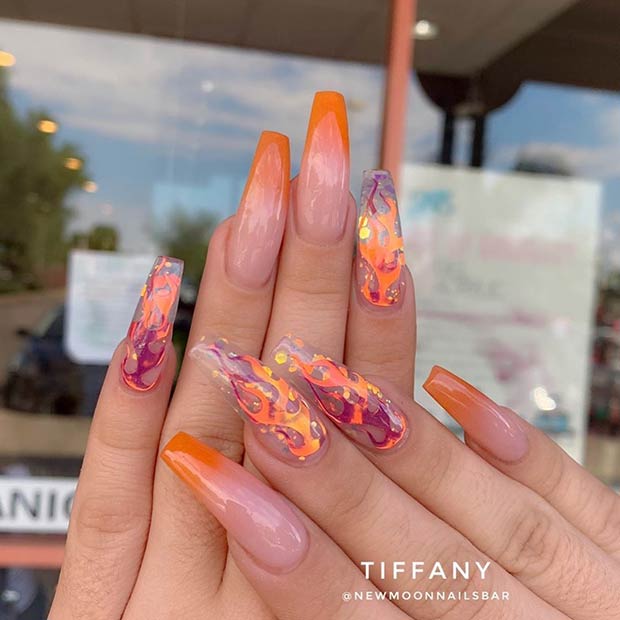 Clear Nails with Flames