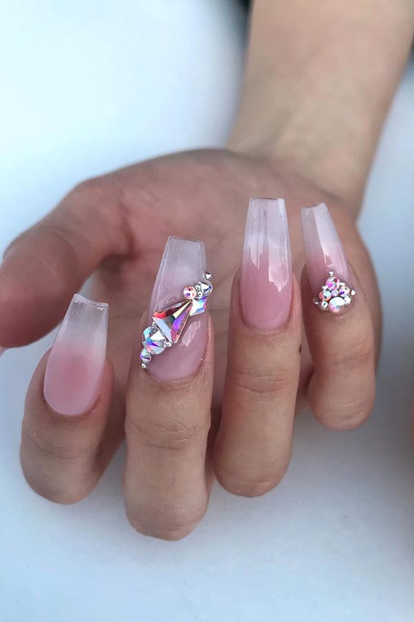 Clear Coffin Nails with Rhinestones