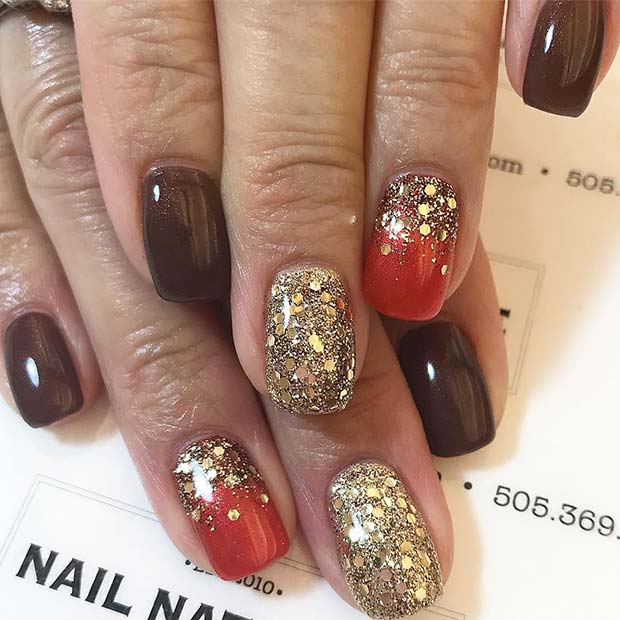 Fall Inspired Nails with Glitter
