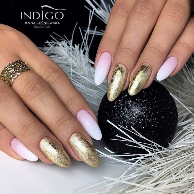 French Ombre and Gold Nail Design 