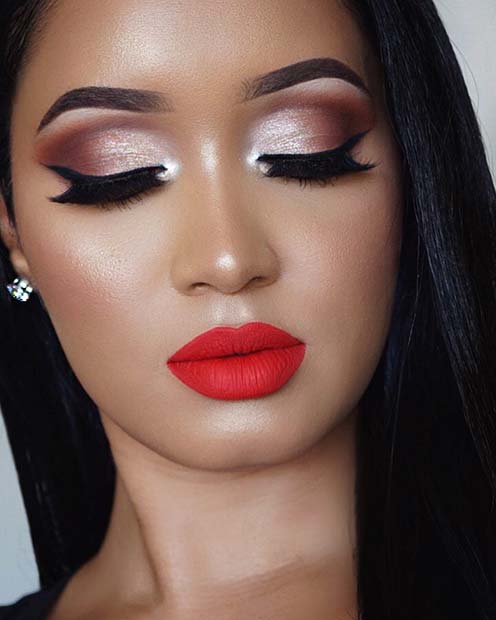 Glam Eyes with Festive Red Lips