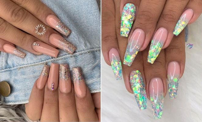 white glitter ombre nails