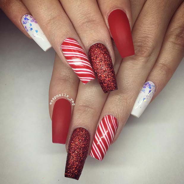 Glitter and Candy Canes Nails