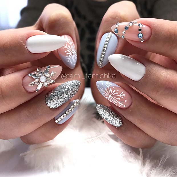 Glitzy and Wintry Nails