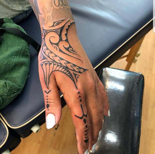 Hand and Finger Tribal Tattoo Design