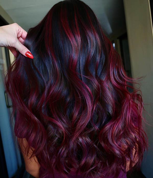 Long Black Hair with Red Highlights
