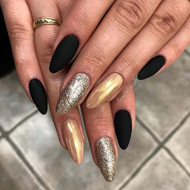 Black and Gold NYE Nails