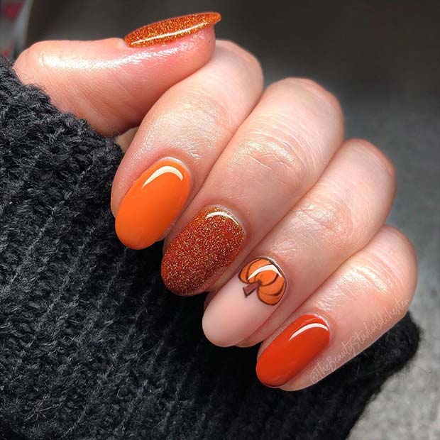 Cute Orange Pumpkin Nails