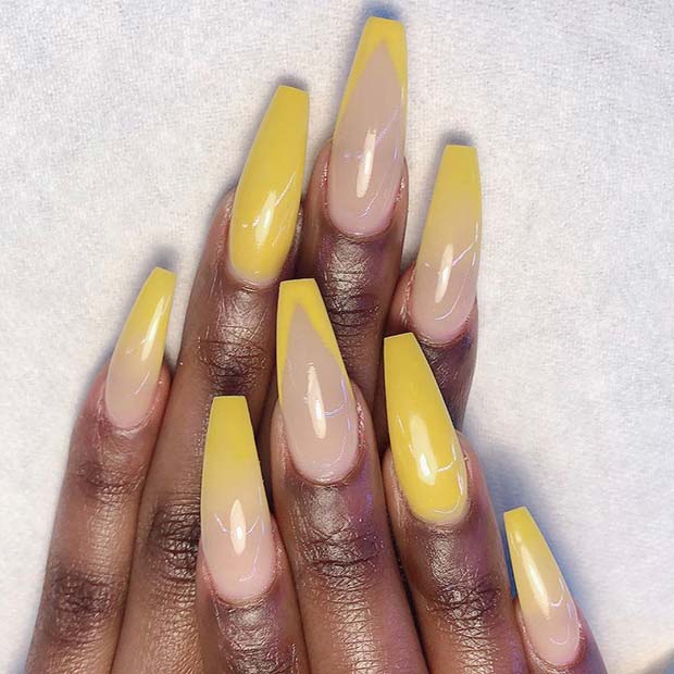 Pastel Yellow with Ombre and V Tips