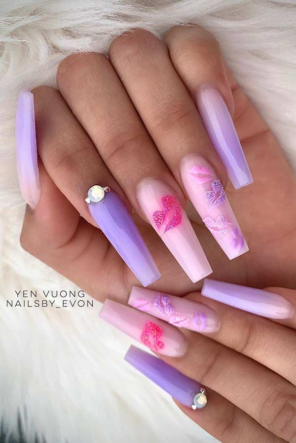 Purple and Pink Coffin Nails