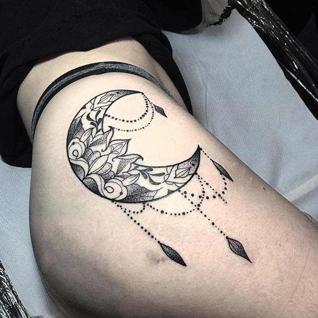 Beautiful Moon Tattoo with Patterns and Charms