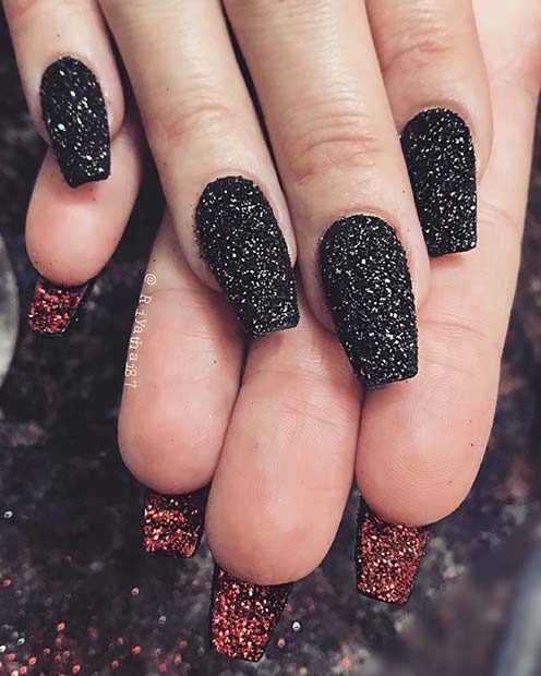 Glossy Black False Nails with Glitter Matte Press On Nails Coffin Extra  Long Elegant for Party Metallic Effect Manicure Set 24pc - AliExpress