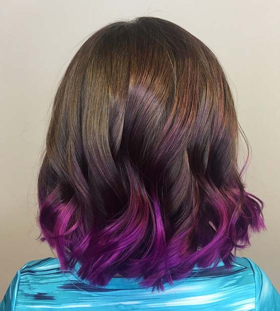 Brown Hair With Stylish Purple Tips