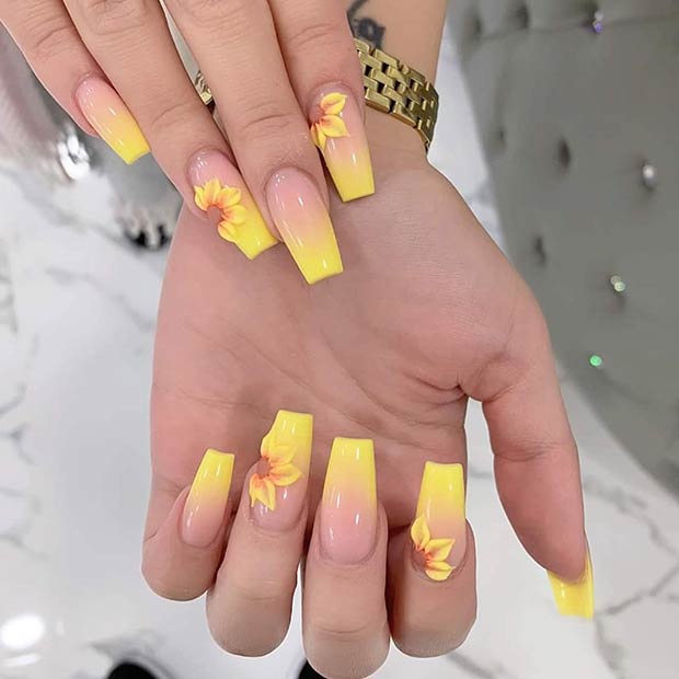 Cute Sunflower Nails