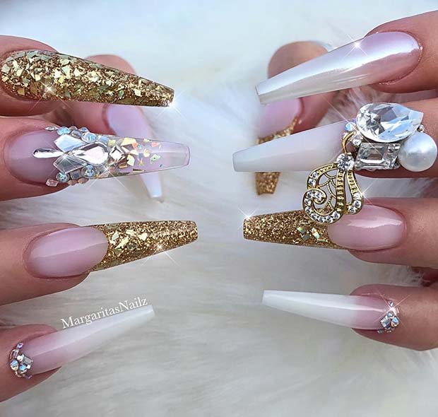 Long and Glitzy Coffin Nails