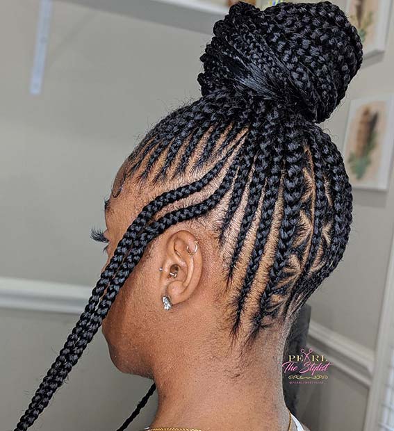 High Braided Bun with Loose Side Braids