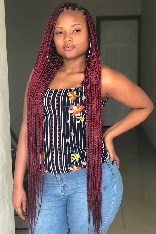 Long Burgundy Box Braids