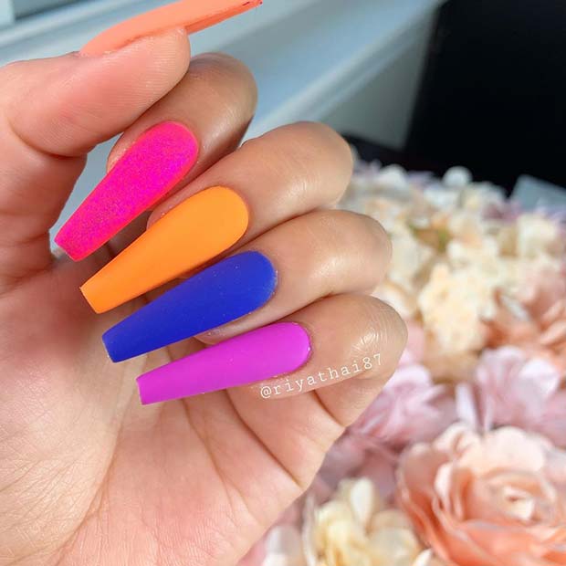 Multi Color Matte Nails