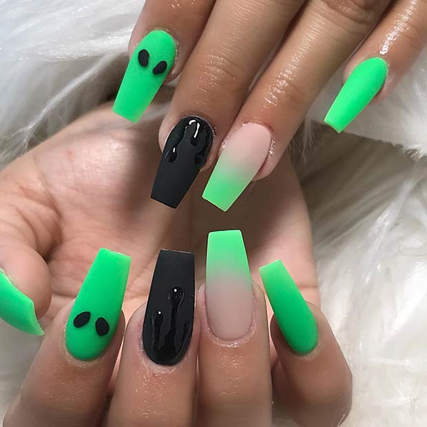 Neon Green Alien Nails