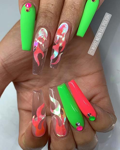 Neon Green and Pink with Flames