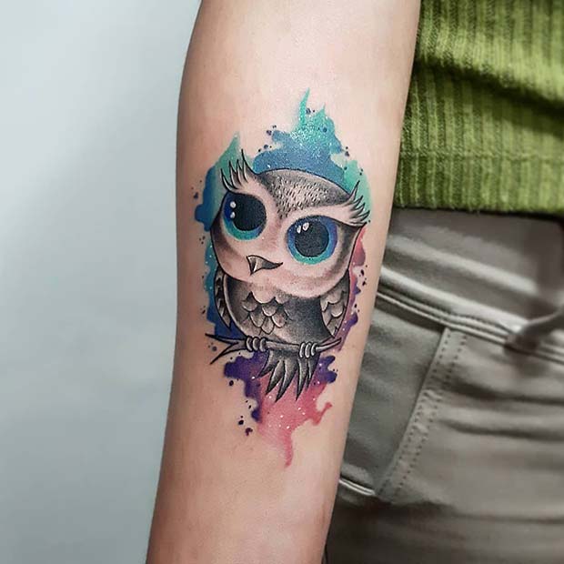 Watercolor Owl tattoo women at theYoucom