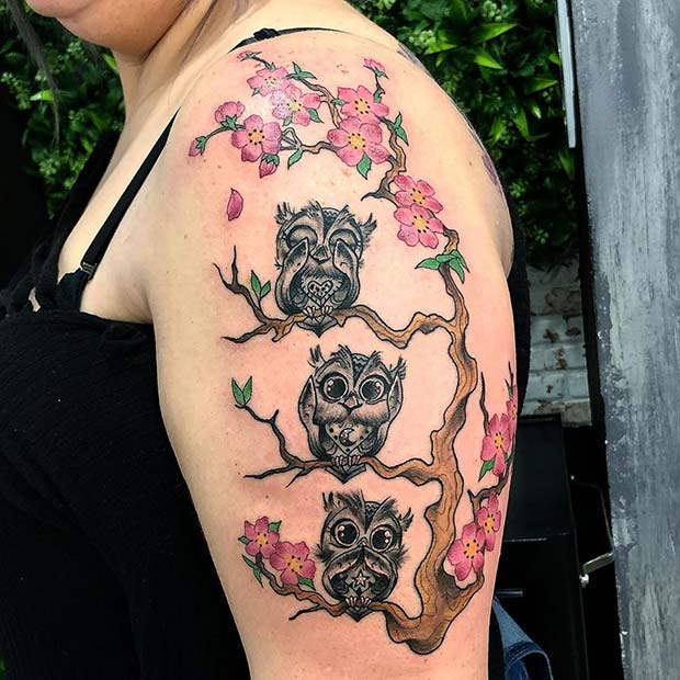 Unique 3 Owl Tattoo Design