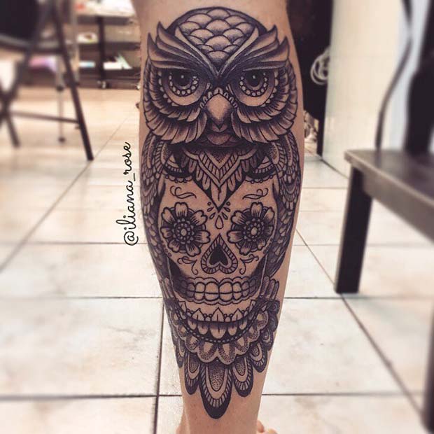 Sugar Skull Owl Tattoo by SamPhillipsNZ on DeviantArt