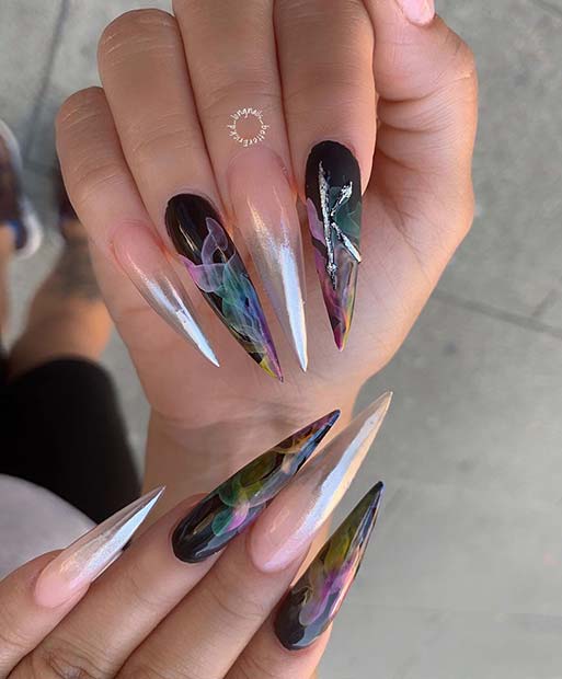 Unique Stiletto Nails with Smokey Art