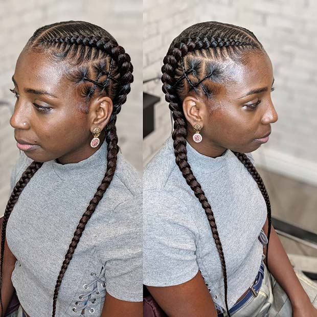2 Feed In Braids with a Criss Cross Pattern