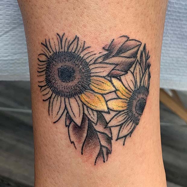 Black Ink Sunflower Heart