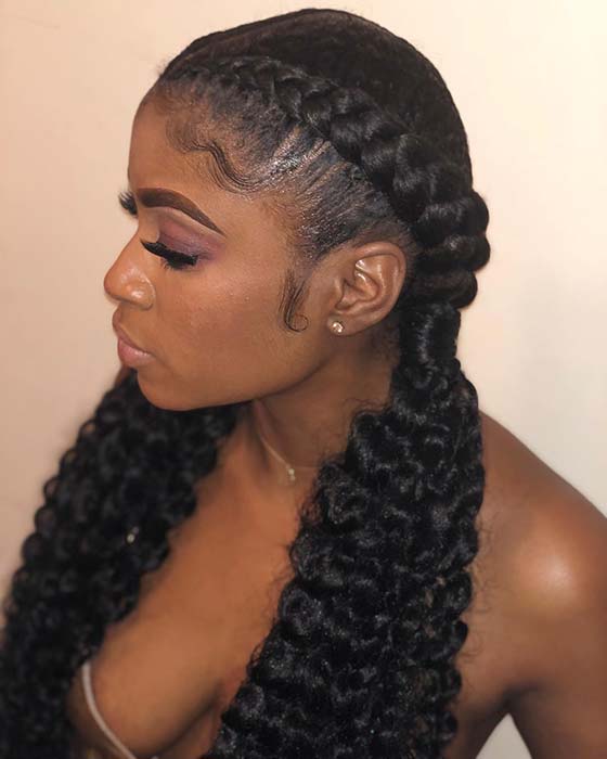 Two Cornrow Braids with Curly Ends