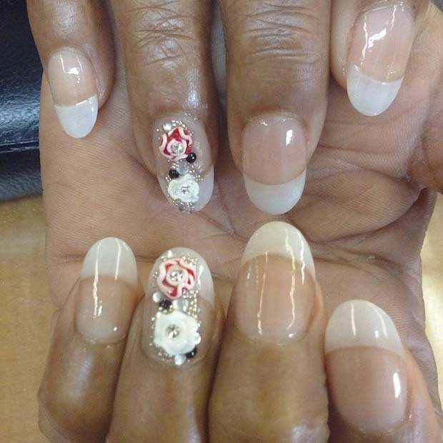 Chic Mani with a Floral Accent Nail