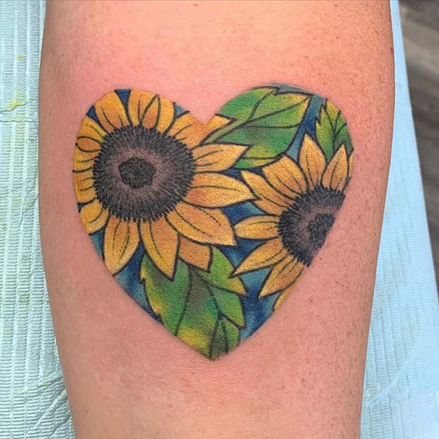 Colorful Sunflower Heart Design 