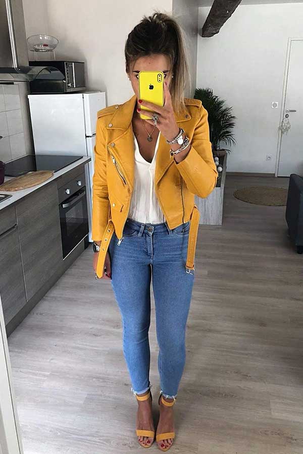 yellow leather jacket outfit, Off 72%, 